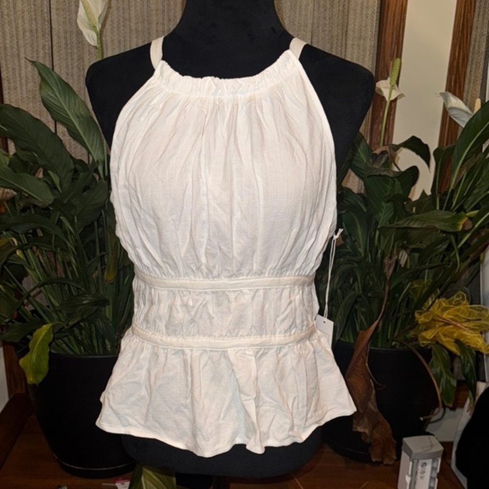 Sienna Sky White Ruched Peplum Tank Top